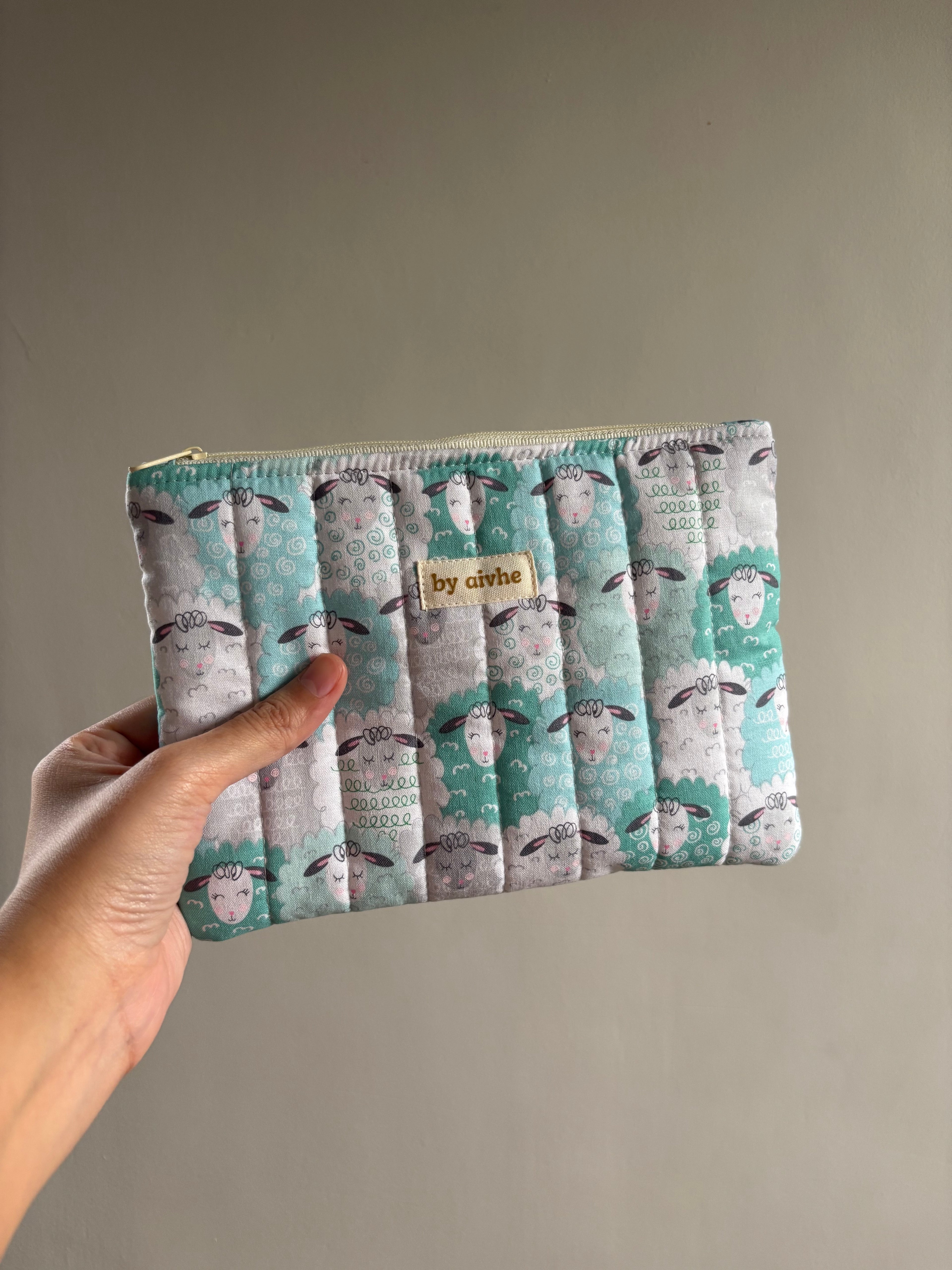 Blue Sheeps Small Quilted Pouch