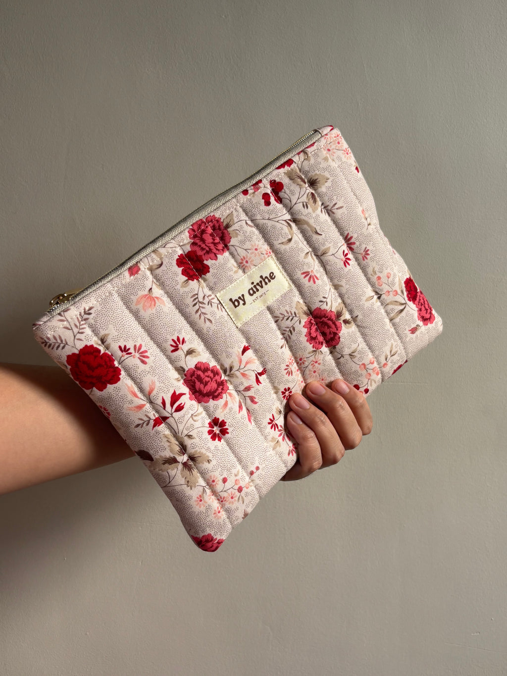 Floral Feb Medium Quilted Pouch