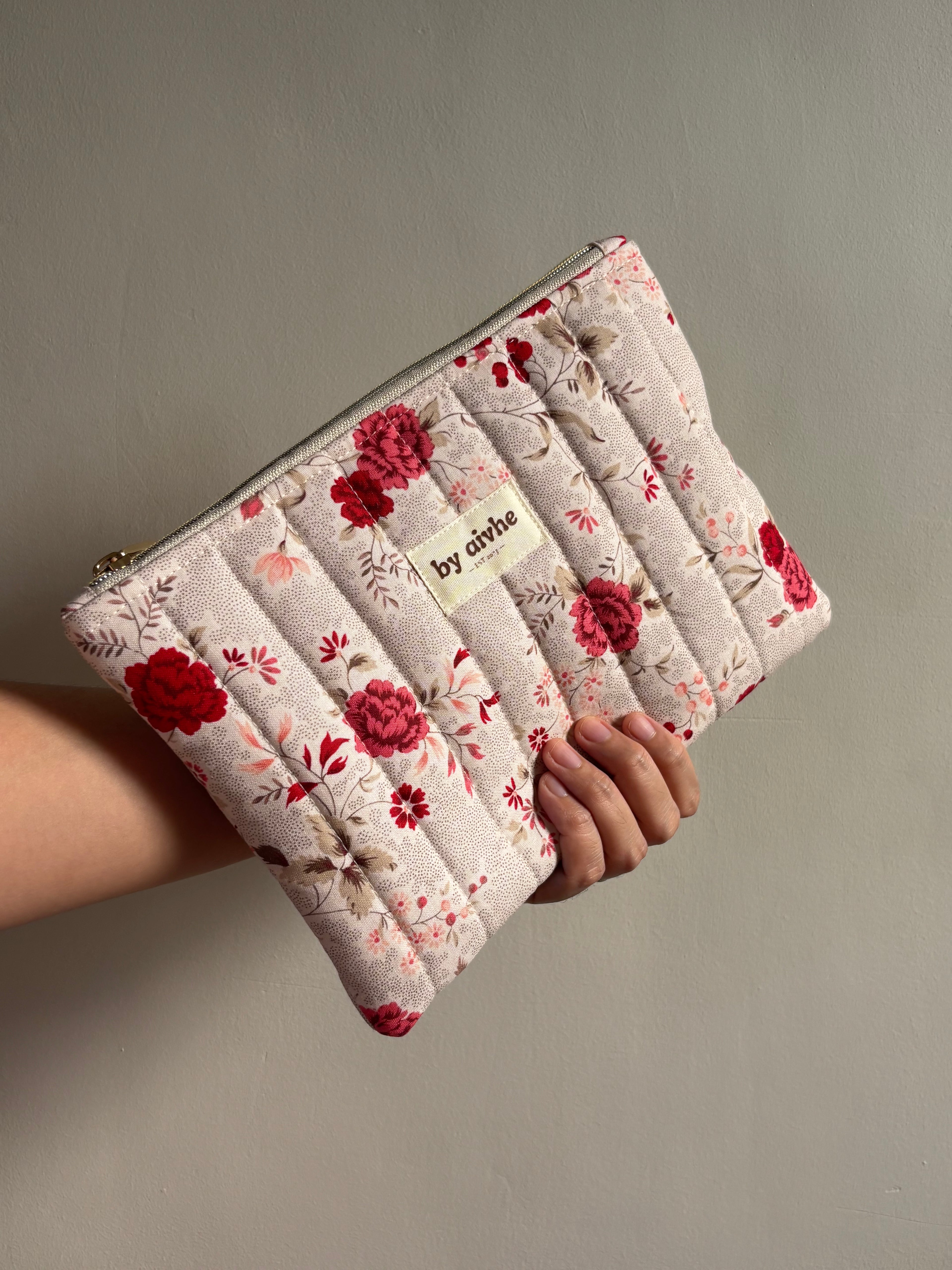 Floral Feb Medium Quilted Pouch