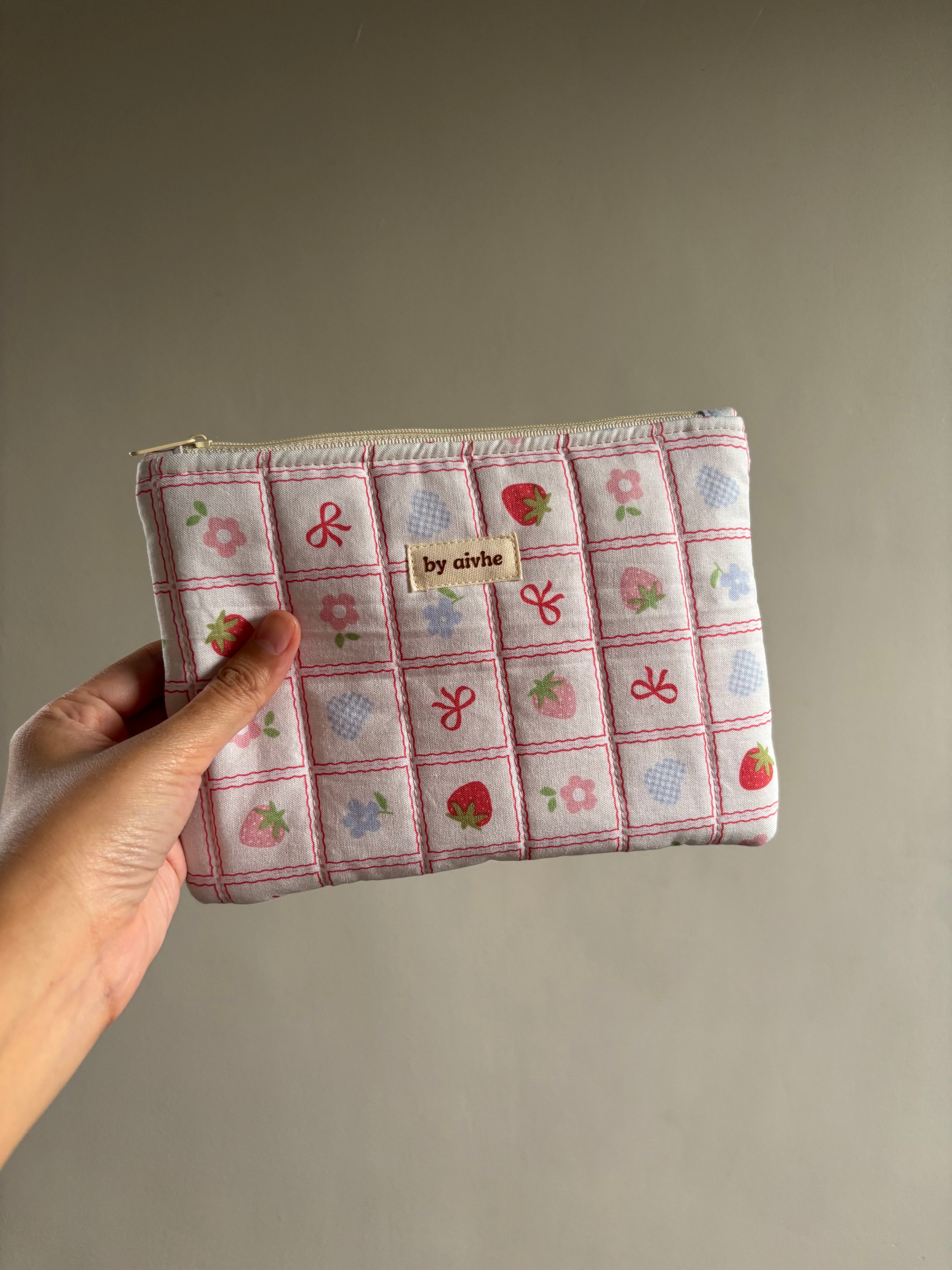 Strawberries Small Quilted Pouch