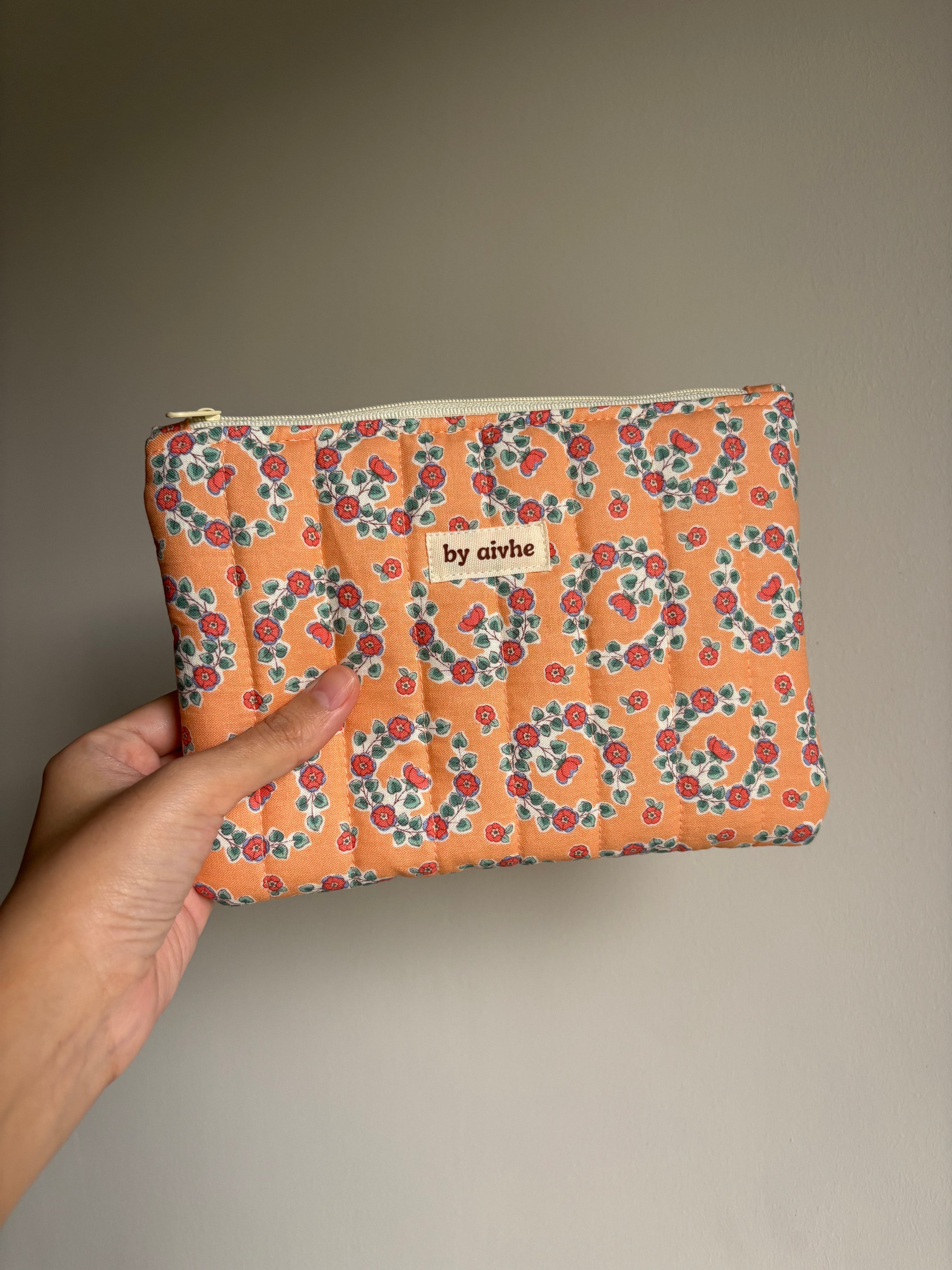 Wreath Orange Small Quilted Pouch